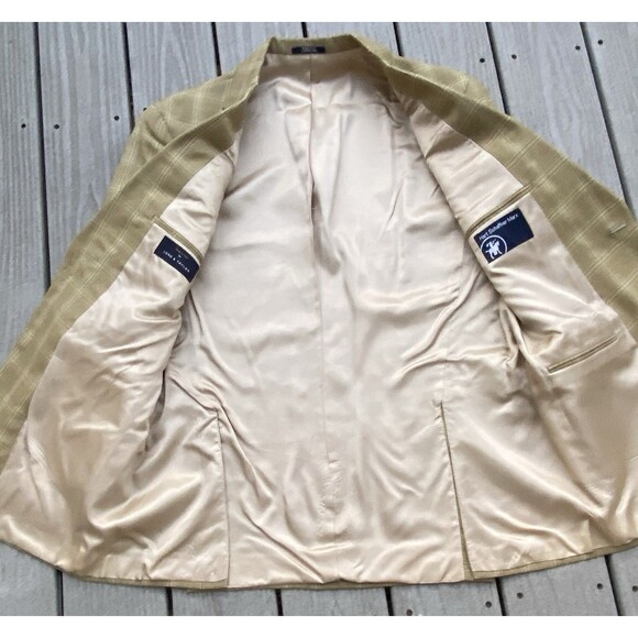 Hart Schaffner Marx Blazer Mens 42R Tan Plaid Wool Sport Coat Jacket Lord & Tay - Picture 8 of 12